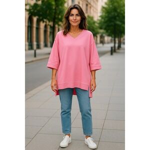 Kurbs Boutique V Neck Crewneck Pink Oversized Top Tunic Sweatshirt‎ XL